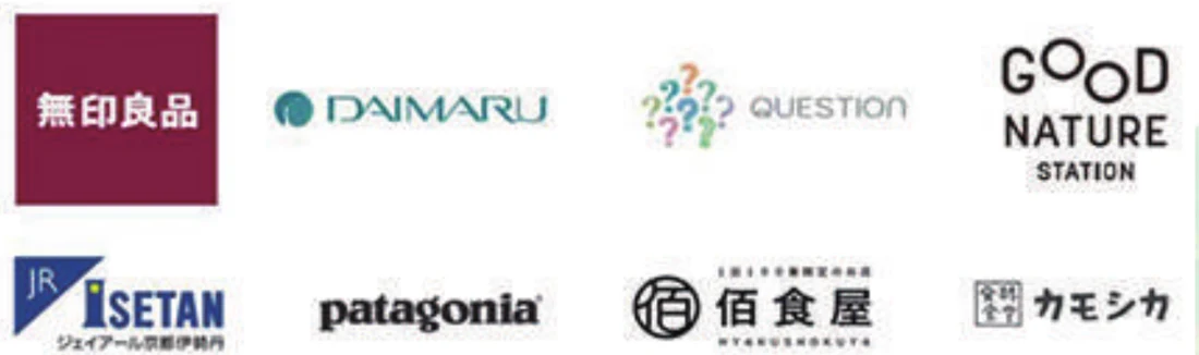 無印良品、大丸、QUESTION、GOOD NATURE STATION、ジェイアール京都伊勢丹、パタゴニア、佰食屋、カモシカのロゴ